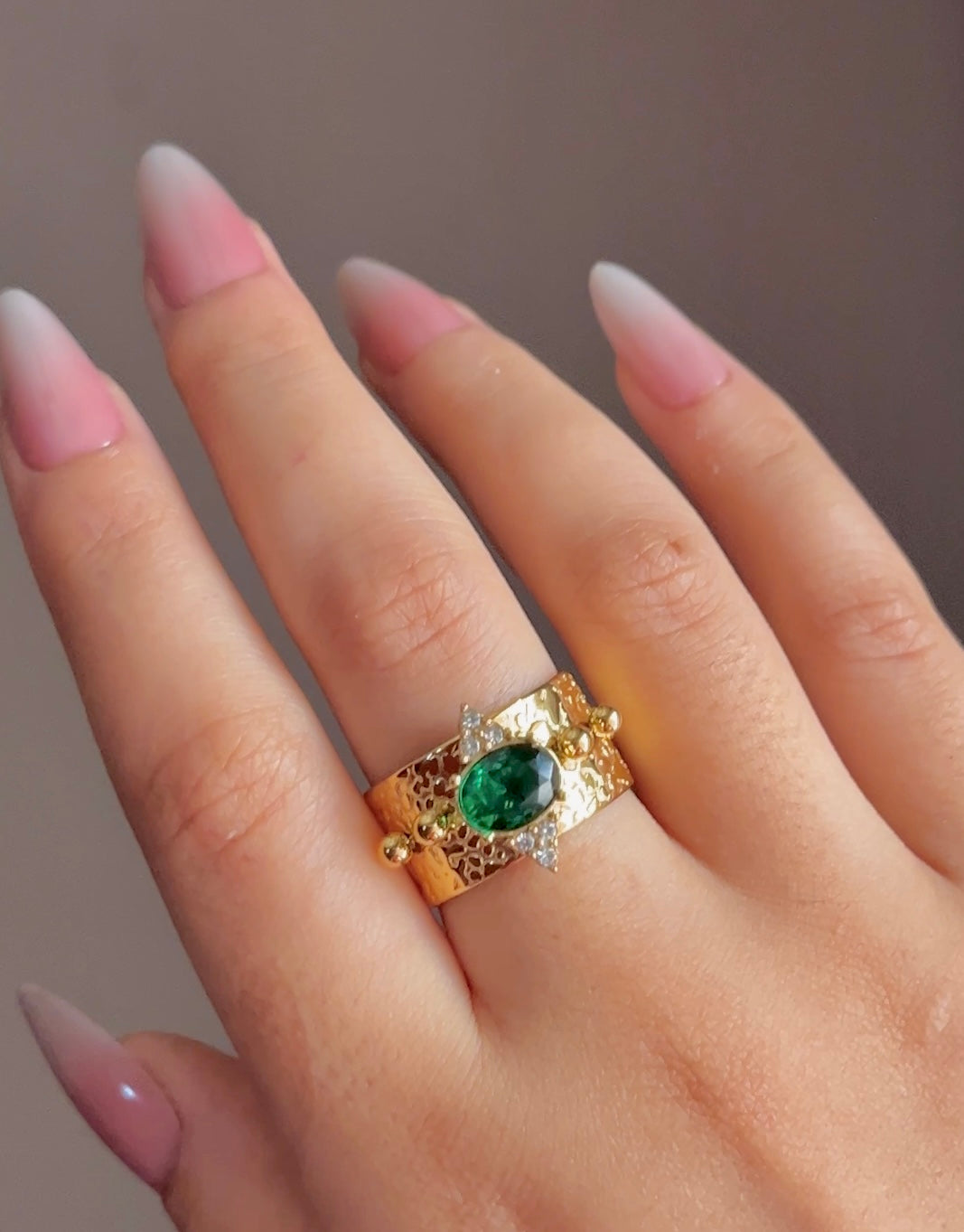 Chunky green gemstone ring