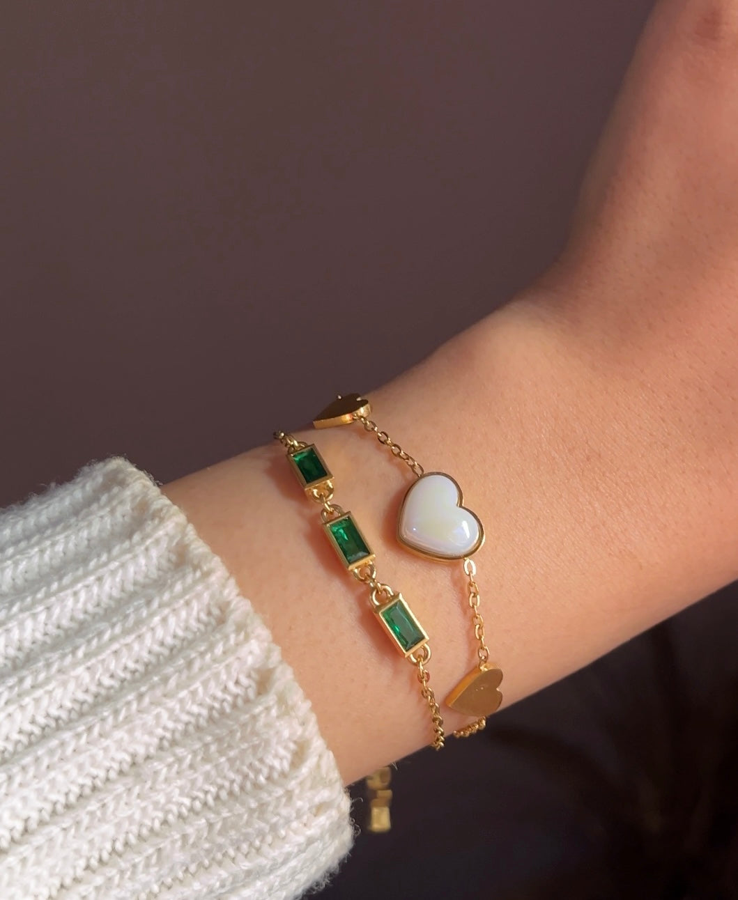 2 Layers crystal green heart bracelet
