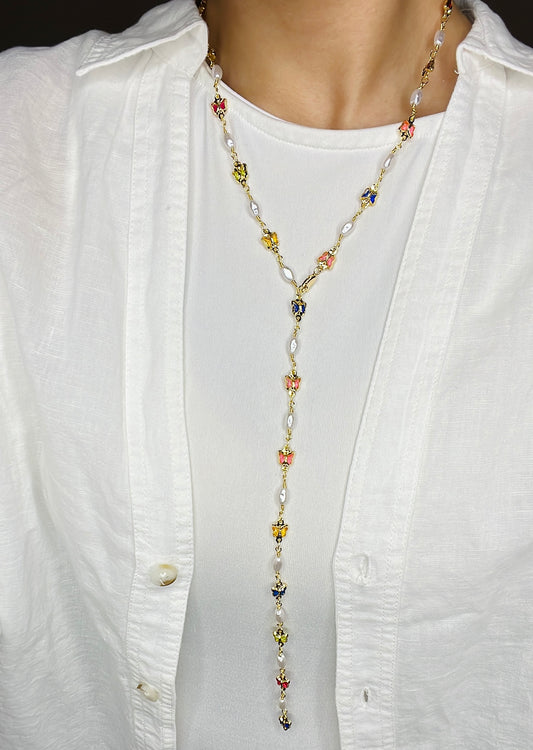 Butterfly & Pearls Drop Necklace