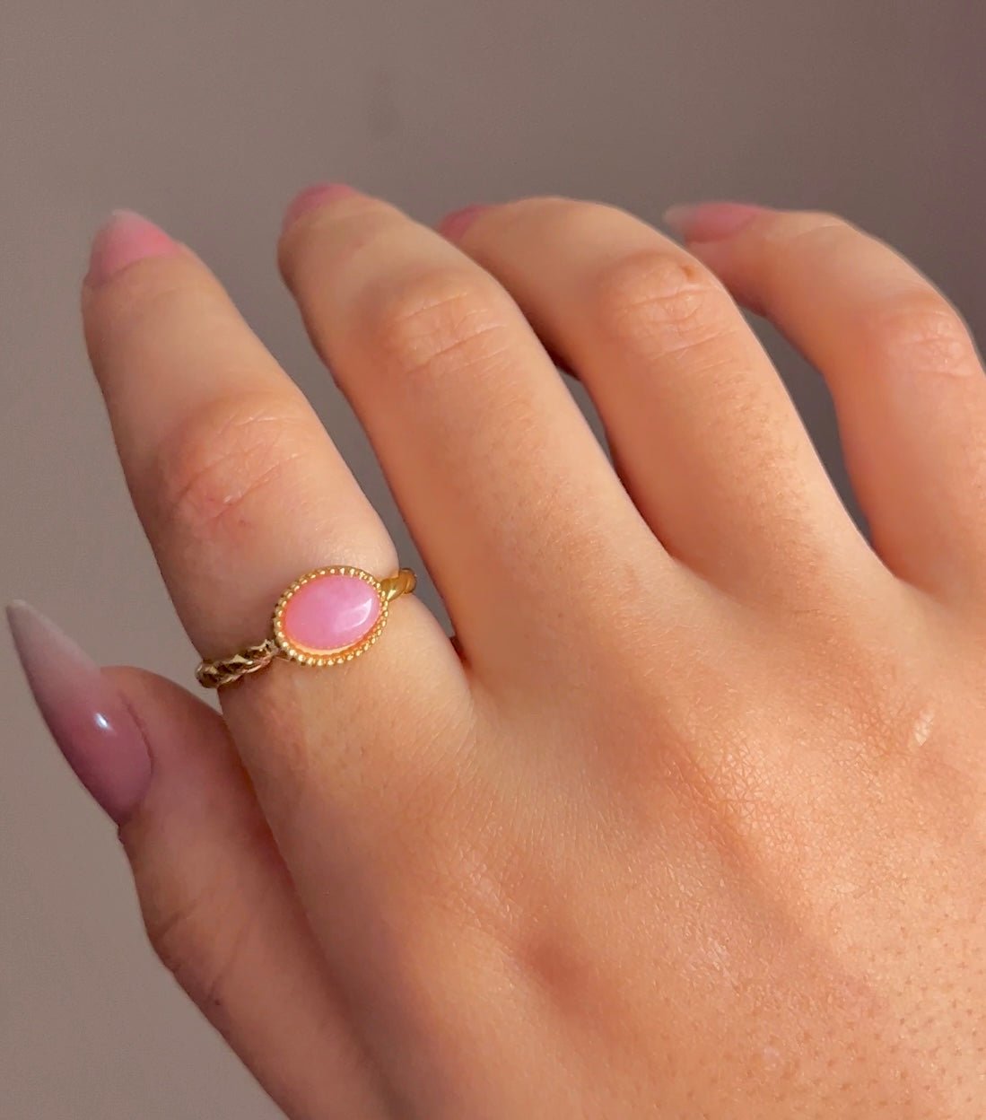 oval pink stone ring